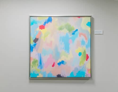 Colorful abstract painting displayed in a Dallas pediatric clinic, adding a calming touch to the environment