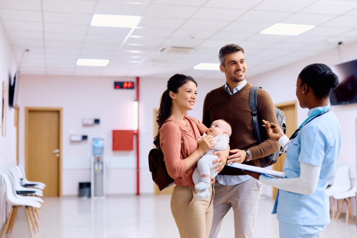 Family visiting a pediatric clinic