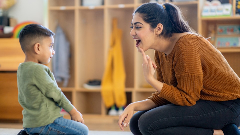 Pediatric speech therapy session improving communication skills for a child