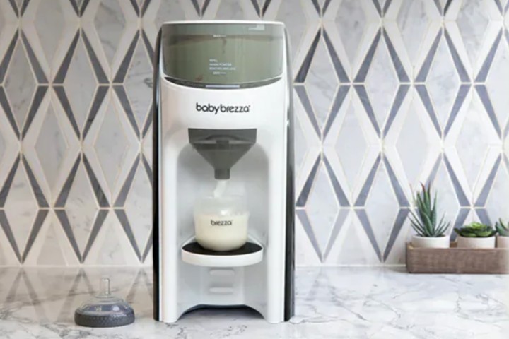 Baby Brezza advanced formula dispenser in a modern kitchen setting