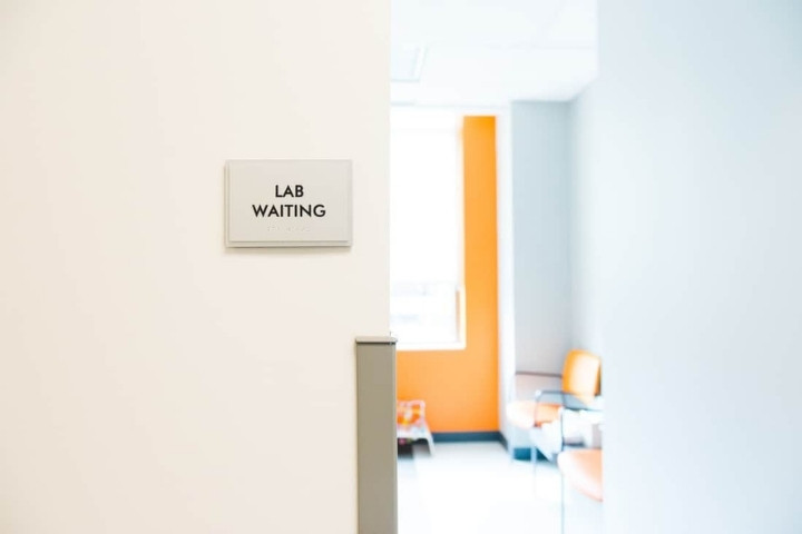 Lab waiting area inside Dallas pediatric clinic